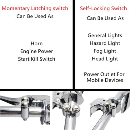 2 Buttons CNC Hand Control Momentary Switch Micro Switch, for 1 Inch 25mm Bars Handlebar Bobber Cafe Racer Chopper Universal (Chrome) - size: 1 Inch Chrome