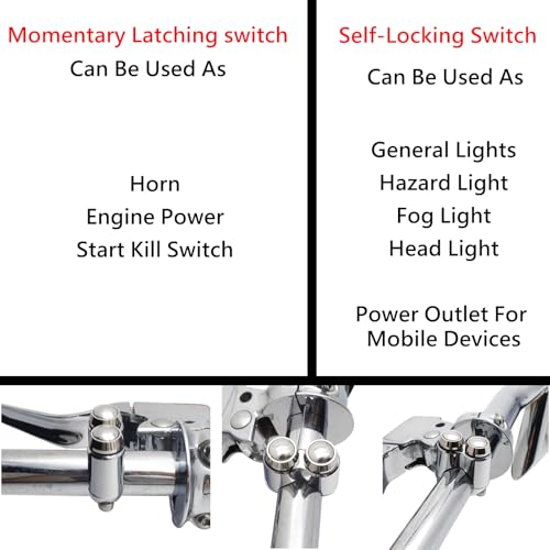 2 Buttons CNC Hand Control Momentary Switch Micro Switch, for 7/8 Inch 22mm Bars Handlebar Bobber Cafe Racer Chopper Universal (Chrome) - size: 7/8 Inch Chrome