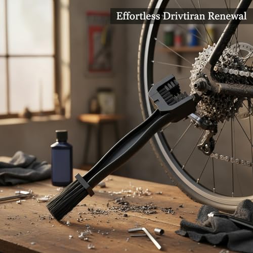 Bicycle Chain Cleaning Brush, Double-Headed Drivetrain Scrubber for Bike and Motorcycle Maintenance, PP Plastic Tool for Grease and Grime Removal (1 PC) - color: Black