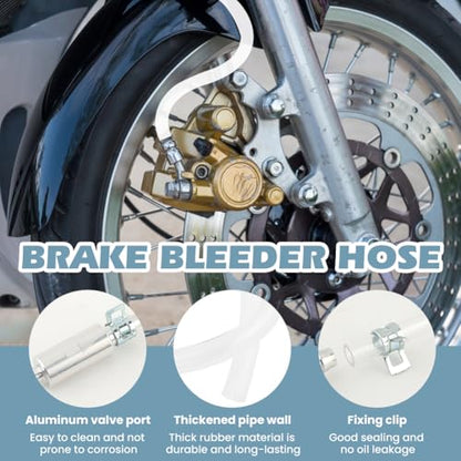 Universal Brake Fluid Bleeder Kit – Brake Bleeder Hose with One-Way Check Valve | Fits Car, Motorcycle & Clutch Hydraulic Systems | Soft Tube + 2 Metal Clips Included