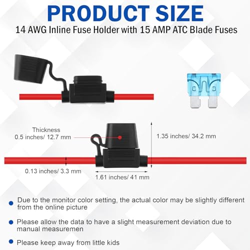 Shimeyao 24 Pcs Inline Fuse Holder Waterproof Automotive Replacement with ATC Blade Fuses for Car Truck Motorcycle Boat (14 Awg with 15 A) - size: 14 Awg with 15 A