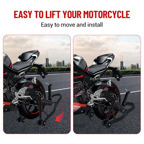 GarveeTech Motorcycle Rear Wheel Stand - Lift Jack With U + L Fork Swingarm Spool, 850 LBS Capacity, Compatible With Multiple Brands of Motorcycle Style