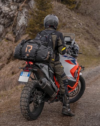 IRON JIA'S Motorcycle Dry Bag - Waterproof Duffle & Luggage Tail Bag Saddle Bags with Roll Top Closure, Shoulder Straps, Inner Pocket and Mesh Pocket (Black, 70L) - color: Black, size: 70L