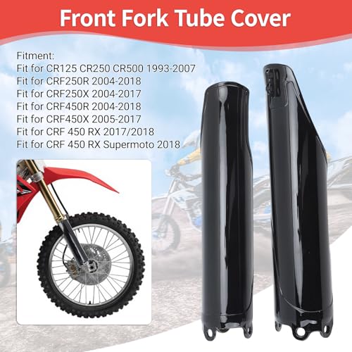 2Pcs Front Fork Tube Cover, Glossy Black Fork Guard Protector Fit for CR125/250/500 (93-07) CRF250R/X (04-18) CRF450R/X (04-17/18) CRF450RX (17-18)