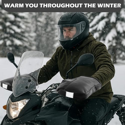 Hanaive 1 Pair Heated Motorcycle Handlebar Gloves ATV Windproof Handlebar Muffs Winter Thermal Muffs Waterproof Bike Mittens Electric Scooter Grip with Reflective Strip for Cold Riding Cycling, Black