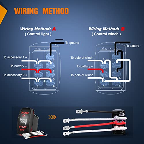 Nilight Winch Rocker Switch Momentary Toggle ON Off DPDT 7Pin 12V 24V Jumper Wires in Out Switches Red for Cars Trucks Caravans Boats - color: Red, size: WINCH 7PIN