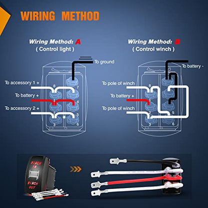 Nilight Winch Rocker Switch Momentary Toggle ON Off DPDT 7Pin 12V 24V Jumper Wires in Out Switches Red for Cars Trucks Caravans Boats - color: Red, size: WINCH 7PIN