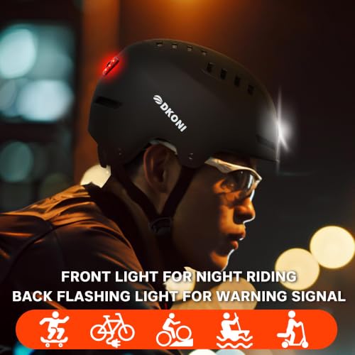 DKONI Bike Helmet with LED Lights Bicycle Helmets Commuter Cycling Helmet USB Rechargeable Front & Back LED Light Helmet for Adult Men Women - color: Black, size: Large: 22-24 inch (56-61cm)