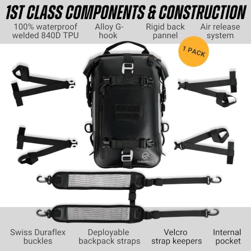 Odinsberg 15L 100% Waterproof Motorcycle Tail Bag – All in one Dry Bag Saddlebag Pannier Backpack Luggage for Sissy Bar Rear Rack and Seat for Motorcycle Dirt Bike Bag ATV ADV - size: 15L/M