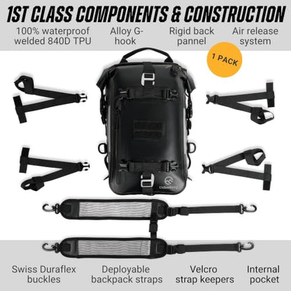 Odinsberg 15L 100% Waterproof Motorcycle Tail Bag – All in one Dry Bag Saddlebag Pannier Backpack Luggage for Sissy Bar Rear Rack and Seat for Motorcycle Dirt Bike Bag ATV ADV - size: 15L/M