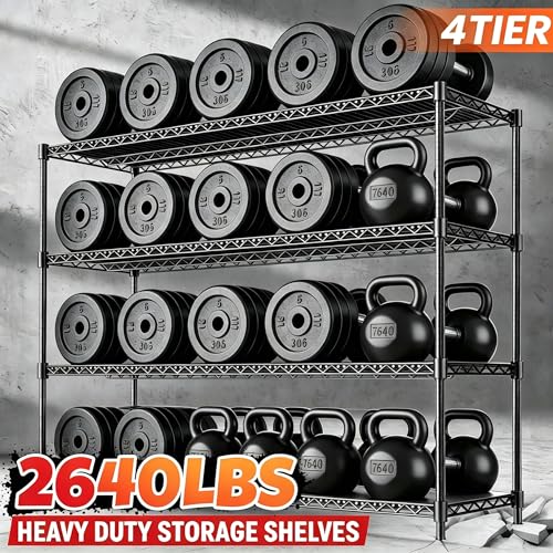 60" W Storage Shelves 2640 LBS Heavy Duty Garage Shelving, Adjustable Wire Shelving Metal Shelving with Liners, Fits 27-Gallon Totes, 60" W x 18" D x 68.4" H for Commercial Warehouse, Black - size: 60" W x 18" D x 68.4" H-4 Tier