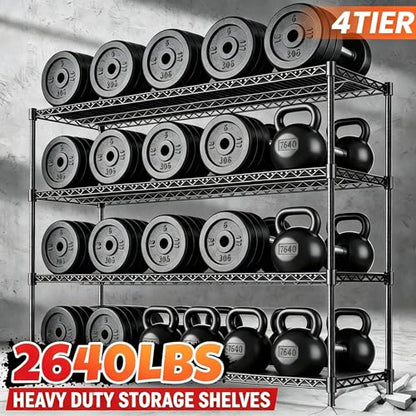 60" W Storage Shelves 2640 LBS Heavy Duty Garage Shelving, Adjustable Wire Shelving Metal Shelving with Liners, Fits 27-Gallon Totes, 60" W x 18" D x 68.4" H for Commercial Warehouse, Black - size: 60" W x 18" D x 68.4" H-4 Tier