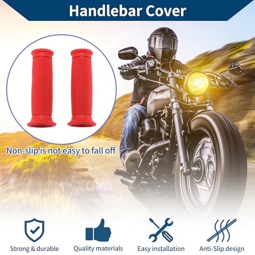 7/8" 22mm 15/16" 24mm Universal Motorcycle Hand Grips Cover Non Slip Rubber Handlebar Grips for Motorcycle Scooter Bicycle ATV Red 1 Pair