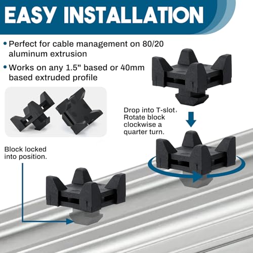 12316, 15 and 40 Series Nylon Cable Zip Tie Mounting Block Compatible with 8020 Cable Tie Mount for Wire Management(12 Set)