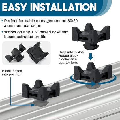 12316, 15 and 40 Series Nylon Cable Zip Tie Mounting Block Compatible with 8020 Cable Tie Mount for Wire Management(12 Set)