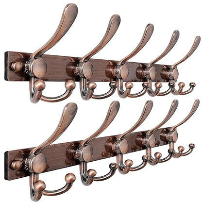 Dseap Coat Rack Wall Mount, Heavy Duty 12-Gauge Base vs Flimsy 1mm, Double-Thick Solid Anti-Snap Hooks, 16” Stud-Mount,Stainless Steel Hanger for Clothes Hat Entryway Closet, Antique Copper,Pack of 2 - color: Antique Copper, size: L=17" (2pcs)