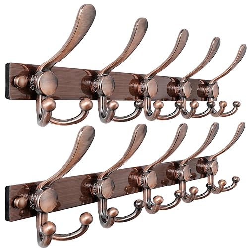 Dseap Coat Rack Wall Mount, Heavy Duty 12-Gauge Base vs Flimsy 1mm, Double-Thick Solid Anti-Snap Hooks, 16” Stud-Mount,Stainless Steel Hanger for Clothes Hat Entryway Closet, Antique Copper,Pack of 2 - color: Antique Copper, size: L=17" (2pcs)