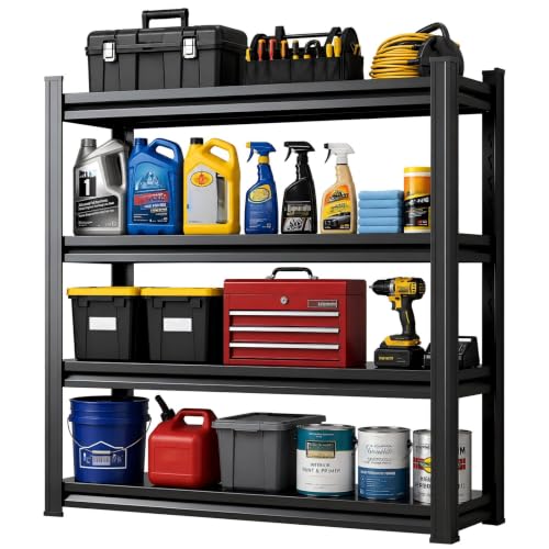 18"D Heavy Duty Garage Shelves, 4-Tier Adjustable Metal Shelving Unit, 2000LBS, Storage Shelf Rack Organizer for Basement Pantry Warehouse Kitchen, Black, 45.3"W x 17.7"D x 53.4"H - size: 4 Tier | 54" H x 45" W x 18" D
