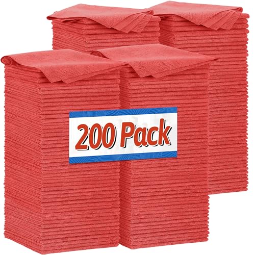 FIXSMITH Shop Towels, Red Microfiber Cleaning Cloth Bulk, 200 Pack Microfiber Towels for Cars, All-Purpose Absorbent Cleaning Rags, Dust Cloth for Automotive, Mechanic, Garage, Bar, 11.5 x 11.5 inch - color: Red, size: 200PK