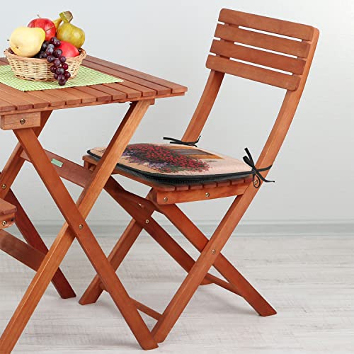 Lunarable Shutters Chair Cushion Pad, Photo of Window with Fresh Flowers Mediterranean Summertime Traditional House, Seat Padding for Kitchen & Patio with Anti-Slip Backing, 16"x16", Red Peach Green - color: Red Peach Green, size: Pack of 1