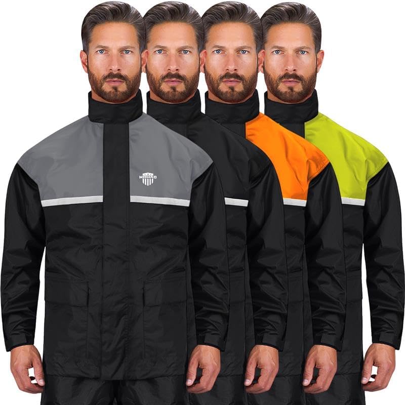 Waterproof Motorcycle Rain Suit, 2-Piece Reflective Gear, Lightweight Riding Jacket & Pants, Protective Raincoat with Hoodie - color: Gray, size: XS- S