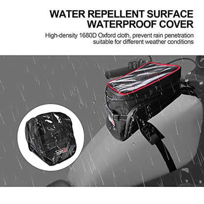 Motorcycle Tank Bag w/Strap Storage Bag Compatible with Honda Yamaha Suzuki Kawasaki Harley Water Resistant (Red Piping) - color: Red Piping