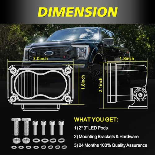 LED Pods, AKD Part 3 Inch CREE LED Off Road Driving Lights 40W Spot Flood Combo Small Ditch Light Fog Lights Pods 2 Packs for Truck Motorcycle SUV UTV ATV Dirt Bike Surron - color: White