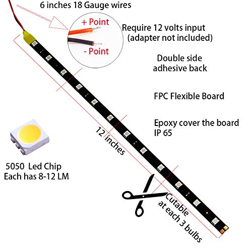 DC 12V Waterproof 1Ft 12 LED Strip Underbody Light with 6 inches Wires for Motor (Amber/Yellow,Pack of 6) - color: Amber