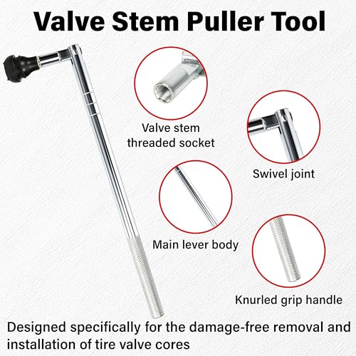 ecocstm Valve Stem Puller Installer Tool, Tire Valve Stem Removal Tool, 6 PCS TR412 Snap-in Tire Valve Stems with 6 PCS Valve Cores, 4 Way Valve Core Remover and Single Head Valve Core Tool (15 PCS)
