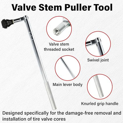 ecocstm Valve Stem Puller Installer Tool, Tire Valve Stem Removal Tool, 6 PCS TR412 Snap-in Tire Valve Stems with 6 PCS Valve Cores, 4 Way Valve Core Remover and Single Head Valve Core Tool (15 PCS)