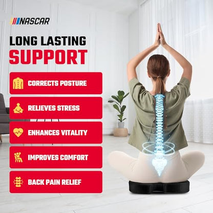 NASCAR Doctor Recommended Memory Foam Seat Cushion for Office Chairs & Car - Ergonomic U-Shape with Memory Foam for Tailbone, Sciatica, & Back Pain Relief, Breathable Mesh w/Non-Slip Bottom (Black)