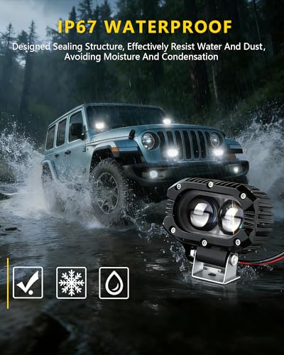 4 Inch LED Pod Lights, 48W Square Offroad Driving Lights Super Bright 120° White Spotlight Combo Beam LED Auxiliary Light Bar with Wiring Harness Kit for Motorcycle Jeep Wrangler Truck Pickup ATV UTV - color: 4in White Spotlight+Wire