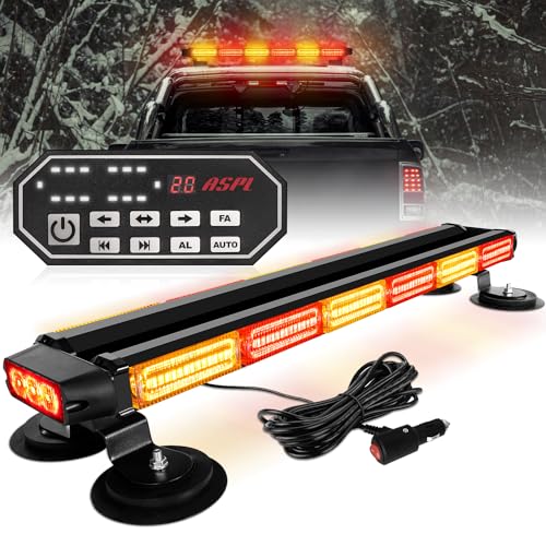 ASPL 26inch 126 LED Emergency Rooftop Strobe Lights Bar w/Controller Double Side Warning Hazard Snow Plow Flashing Light Traffic Advisor Safety Light for Work Trucks Vehicles Tow Pickup(Amber/Red) - color: Amber/Red
