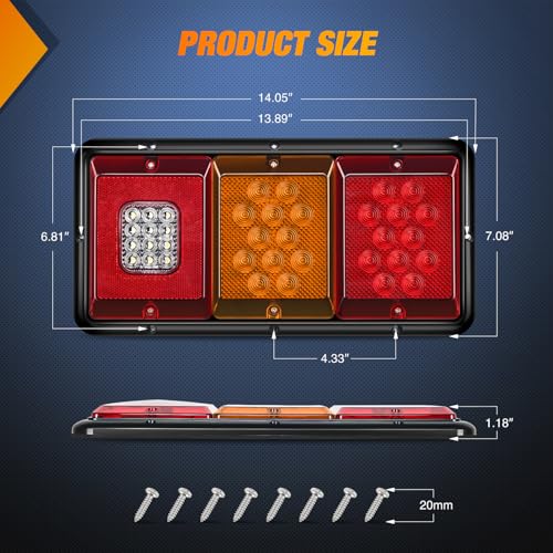 Nilight LED Triple Tail Light 2PCS Rectangle Red Amber Stop Brake Turn Signals White Reverse Back Up Lights Surface Mount Waterproof Trailer Camper Van RV Caravan Taillights - color: Red Amber White Triple Tail Light 36LED 2PCS