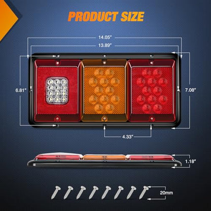 Nilight LED Triple Tail Light 2PCS Rectangle Red Amber Stop Brake Turn Signals White Reverse Back Up Lights Surface Mount Waterproof Trailer Camper Van RV Caravan Taillights - color: Red Amber White Triple Tail Light 36LED 2PCS