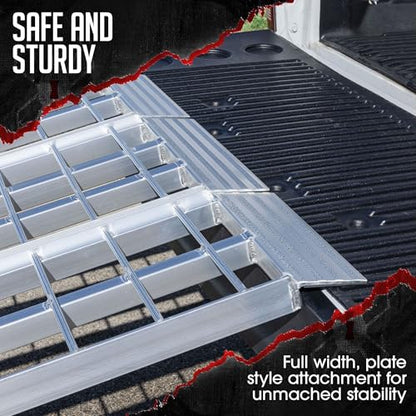 Black Widow 9' Aluminum Folding Motorcycle Ramp, Extra-Wide 3-Piece Arched Ride-Up Loading Ramp for Trucks and Trailers, 1,500 Lb Capacity, Silver - size: 9 feet