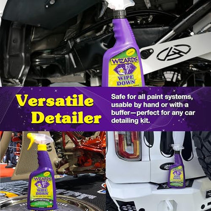 Wizards - Wipe Down Quick Detailer Spray - Matte Finish Cleaning Solution - Effortless On-The-Go Detailing for Flat, Suede, and Denim Surfaces - Professional Auto and Motorcycle Care Essential - 22 Oz - size: 22 oz.