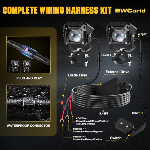 Motorcycle Auxiliary LED Lights - 8 Modes White/Amber Fog Lights Strobe Overtaking Driving Light for Night Riding,with Mount Brackets Wire Harness Kit,for R1200gs ADV,Adventure,Touring,Sport,ATV,UTV