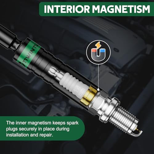 14mm Swivel Magnetic Spark Plug Socket, 3/8" Drive x 13" Total Length Spark Plug Removal Tool with CR-V Steel, 12-Point, Enhanced Magnetic Design, 360 Degree Swivel Thin Wall Socket - size: 14mm x 13 inch