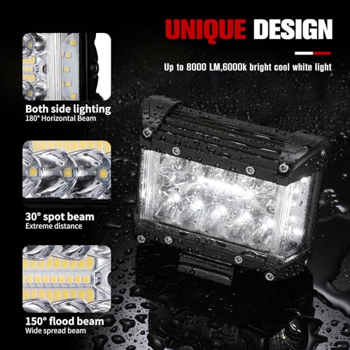 FIERYRED Side Shooter LED Pods 4 Inch Spot Flood Combo LED Light Bar,60W 8000LM Work Lights Off Road Driving Fog Bumper Vehicle Headlights for ATV UTV Truck Boat,IP68,(2pcs) - size: 4 Inch