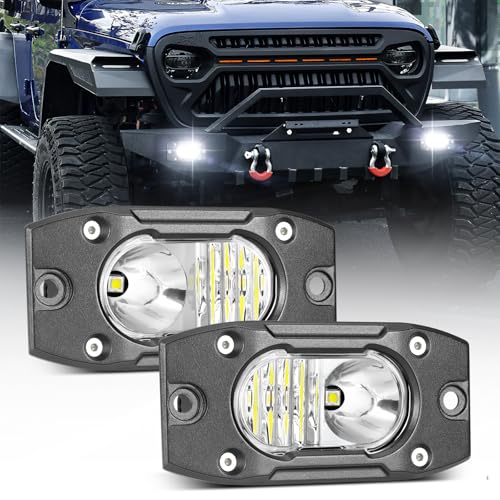LED Pods Flush Mount Driving Pod Light 2PCS 4 Inch Spot Flood Off Road Bumper Lights Reverse Backup Work Lights Flush LED Light Bar for Truck Pickup UTV ATV Boat 4x4 - color: White Flush