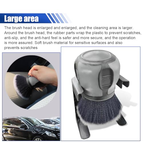 2PCS Car Detailing Brushes, Ultra Soft Bristles Dusting Brushes with Storage Rack, Curveball XL Synthetic Brushes, Covers Large Area Cleaning Tool for Inside or Outside Vehicles (Grey) - color: Grey