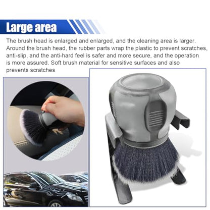 2PCS Car Detailing Brushes, Ultra Soft Bristles Dusting Brushes with Storage Rack, Curveball XL Synthetic Brushes, Covers Large Area Cleaning Tool for Inside or Outside Vehicles (Grey) - color: Grey