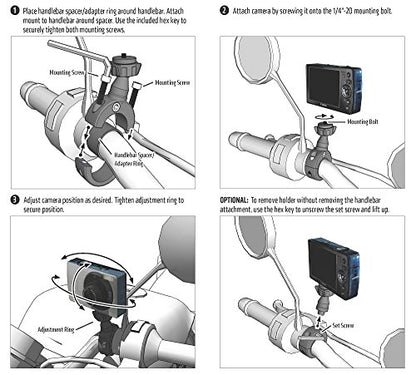 ARKON Mounts Premium Aluminum Motorcycle Handlebar Camera Mount for Sony Action Cam Sony POV Contour+2 ContourROAM2 Action Cameras Chrome