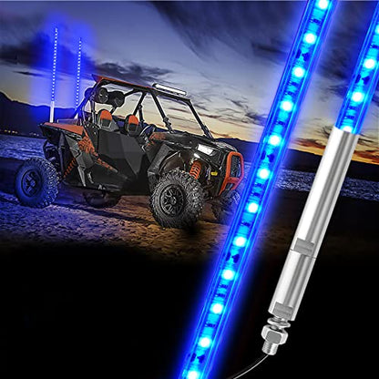 2PCS 1.2M Blue LED Whip Light for Truck, BESTZHEYU 4FT ATV UTV LED Whip Light Antenna Whips for RZR Polaris Off-Road Sand Dune Buggy 4x4 - color: 1.2M Blue Whip Light