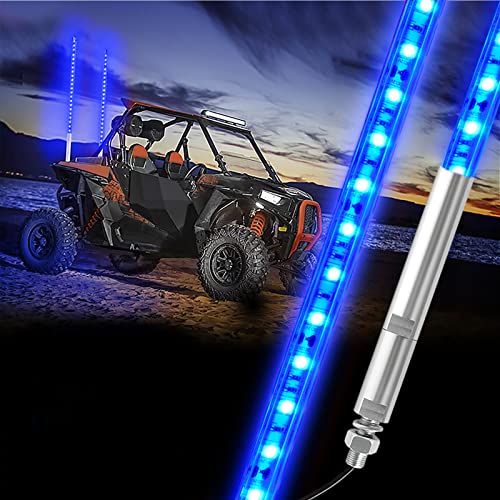 2PCS 1.2M Blue LED Whip Light for Truck, BESTZHEYU 4FT ATV UTV LED Whip Light Antenna Whips for RZR Polaris Off-Road Sand Dune Buggy 4x4 - color: 1.2M Blue Whip Light