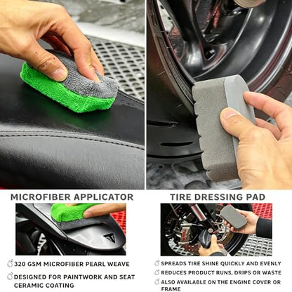 Sutekus 8Pcs Car Wheel Cleaning Kit, Tire & Rim Detailing Set with Hard Reach Bendable and Stiff Tire Brushes, Microfiber Mitt & Towel for Car Motorcycle SUV