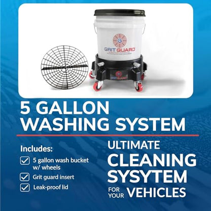 Grit Guard 5 Gallon Washing System | Includes 5 Gallon Bucket, Grit Guard, Bucket Dolly, and Gamma Seal Lid | for Car Wash and Detailing | Blue - Made in the USA - color: Blue