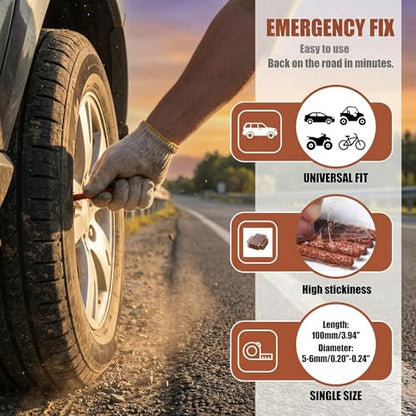 Tire Plugs 30pcs, Rubber Tire Sealing Strip Automotive Tire Puncture Repair Tool 4" x 1/4" for Tubeless Tires (30, Brown)