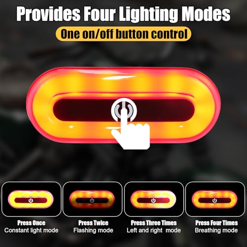 Tujoe 2 Set Motorcycle Bike LED Red Rear Helmet Light Rechargeable Bicycle Safety Warning Helmet Tail Lights with USB Chargeable Cable, Safety Warning Night Lamp for Night Riding - style: 4 Lighting Modes